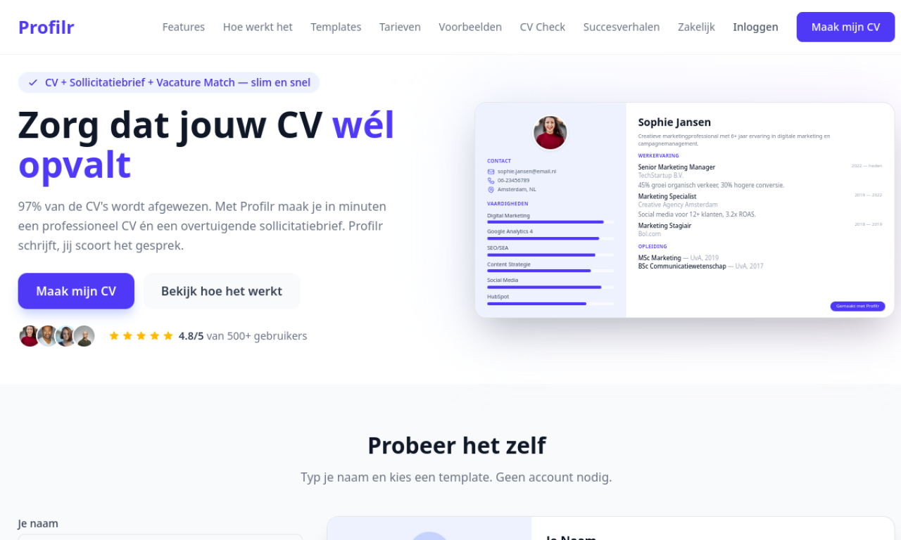 Screenshot van Profilr