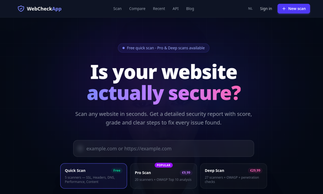 Screenshot van WebCheckApp